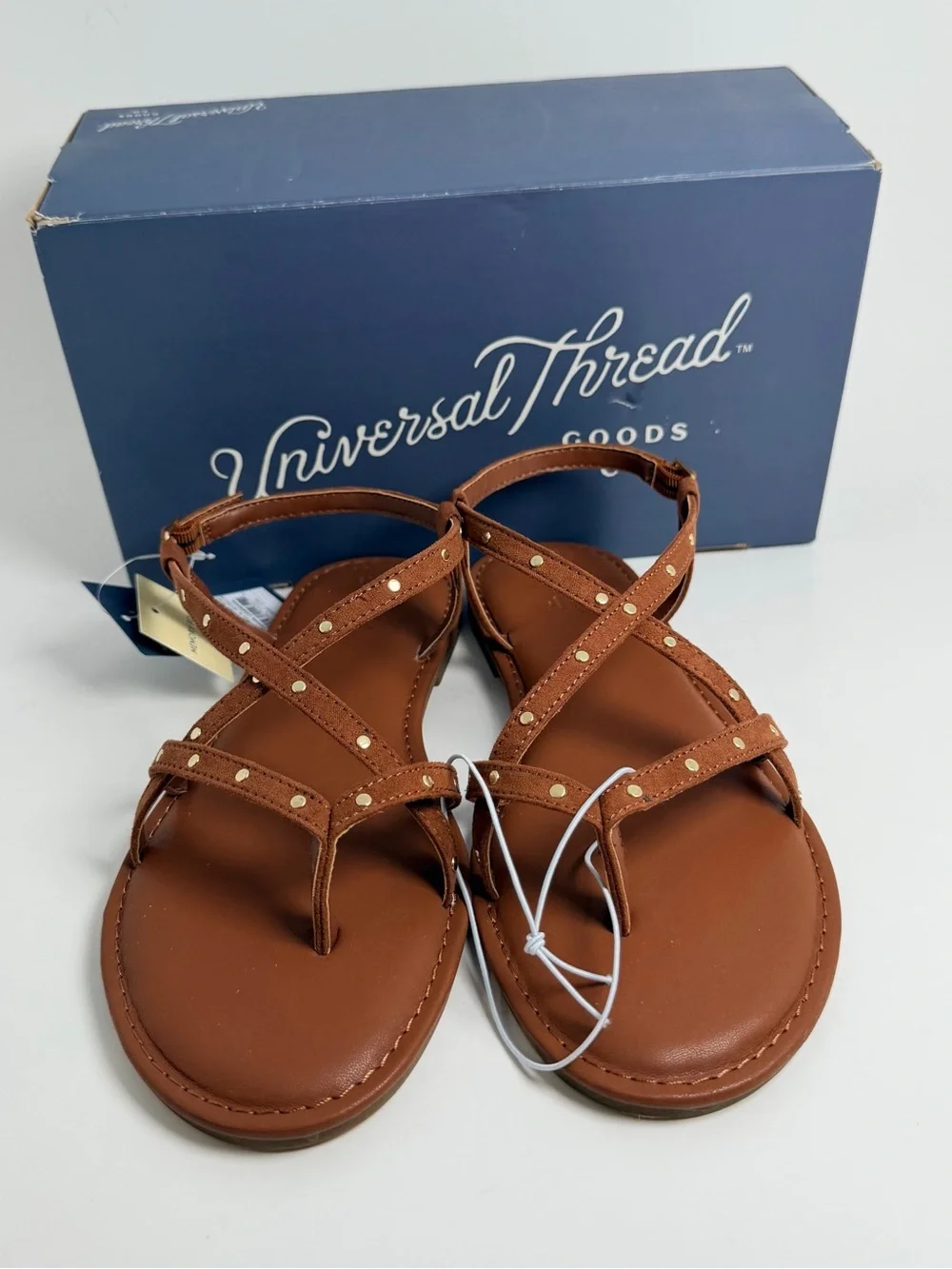 Universal Thread Tan Strappy Studded Flat Sandals